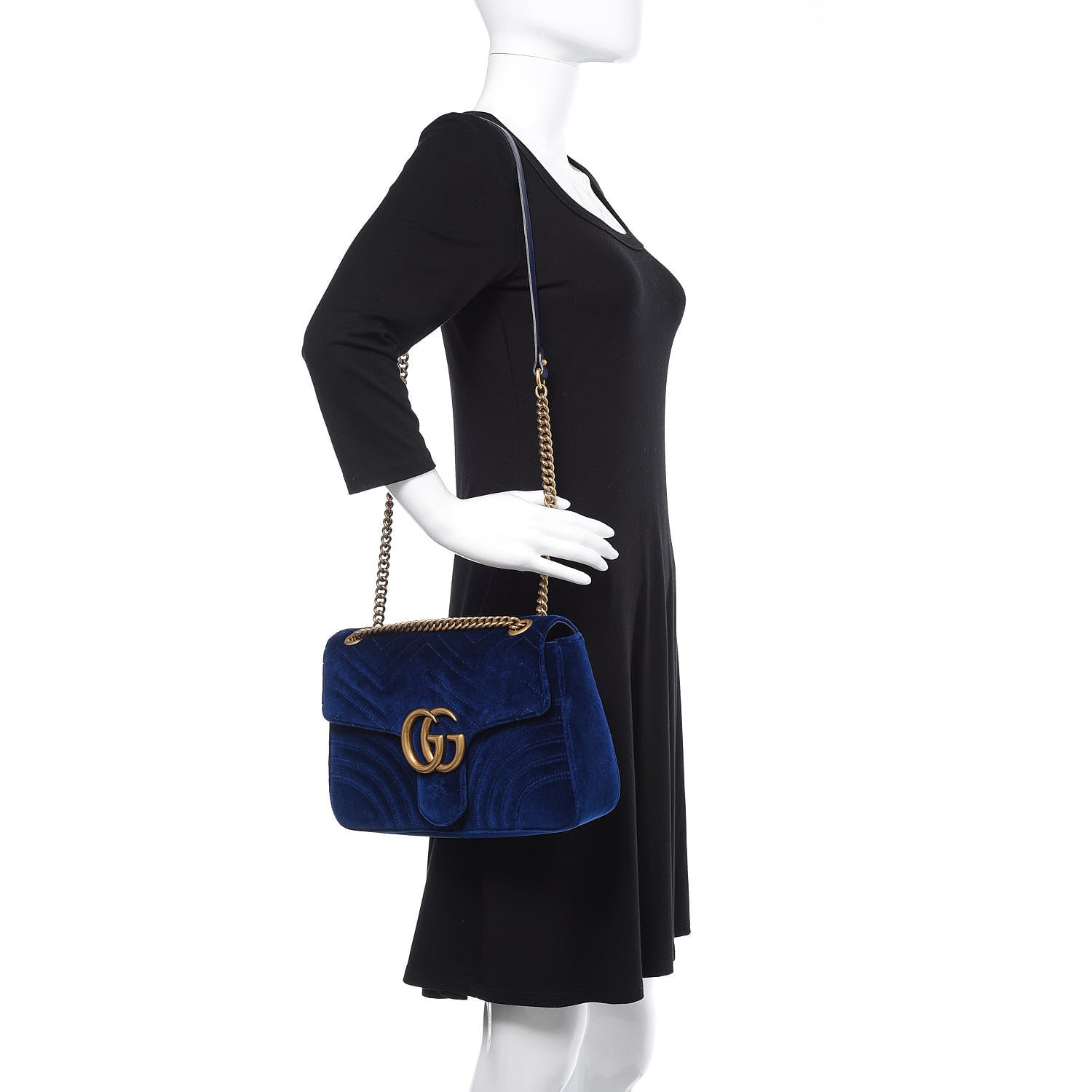 Gucci Velvet Matelasse Medium GG Marmont Shoulder Bag Cobalt Blue 2 of 10