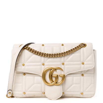 Gucci Calfskin Matelasse Studded Medium GG Marmont Shoulder Bag White 1 of 14