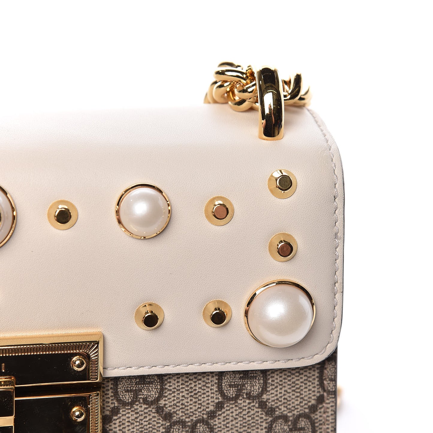 GG Supreme Monogram Studded Small Padlock Shoulder Bag White