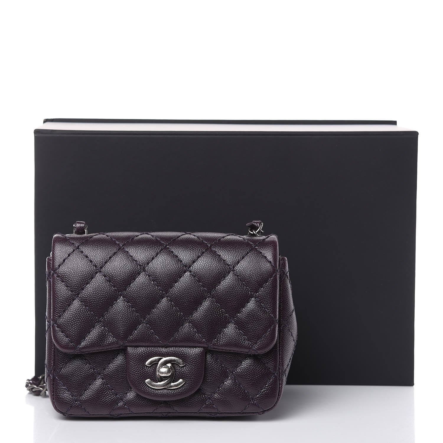 Chanel Washed Caviar Quilted Mini Square Flap Dark Purple 11 of 11