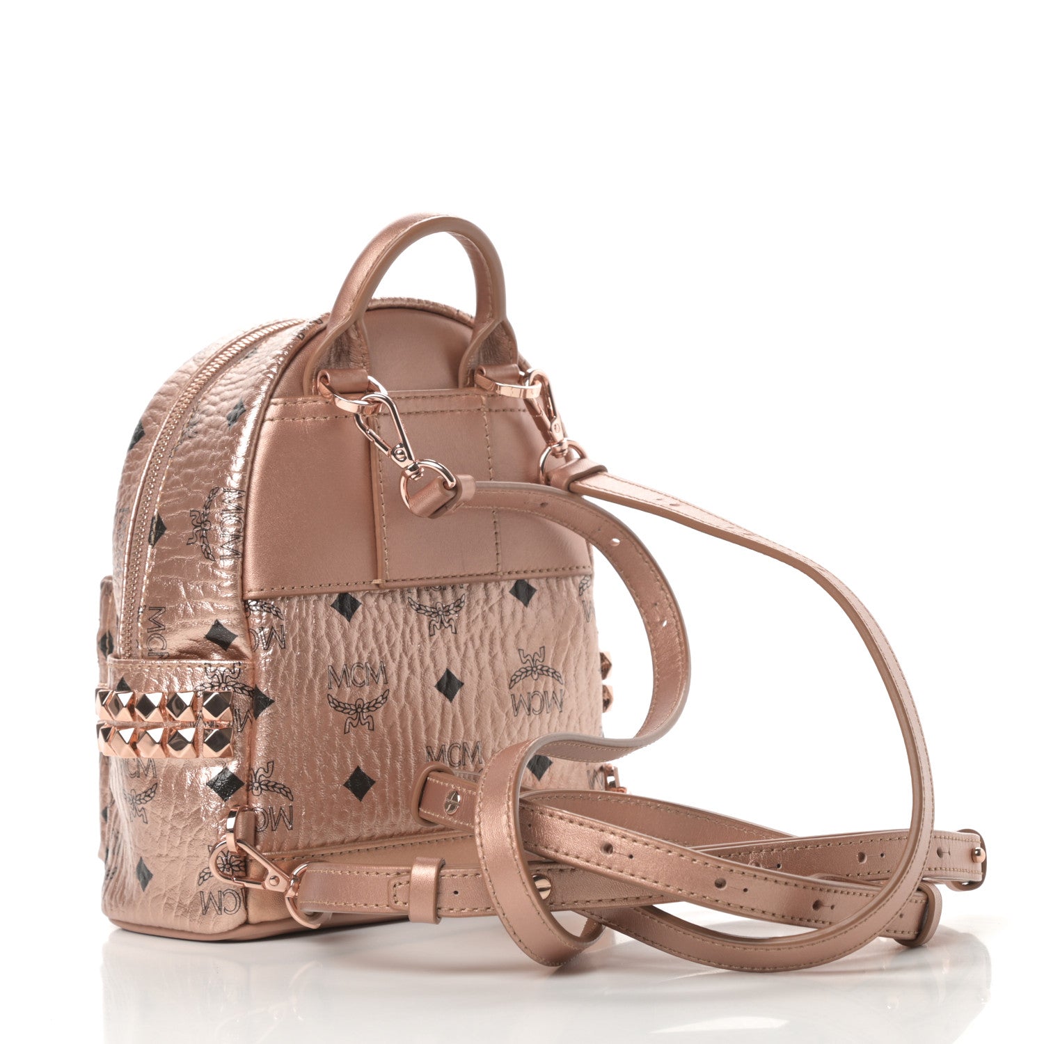 MCM Metallic Visetos Studded X-Mini Bebe Boo Backpack Champagne Gold 3 of 10