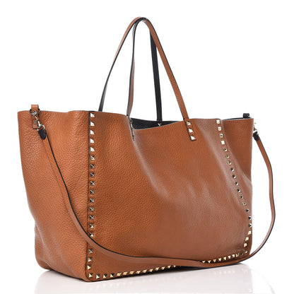 Valentino Garavani Pebbled Calfskin Large Rockstud Reversible Tote Black Light Cuir 5 of 9