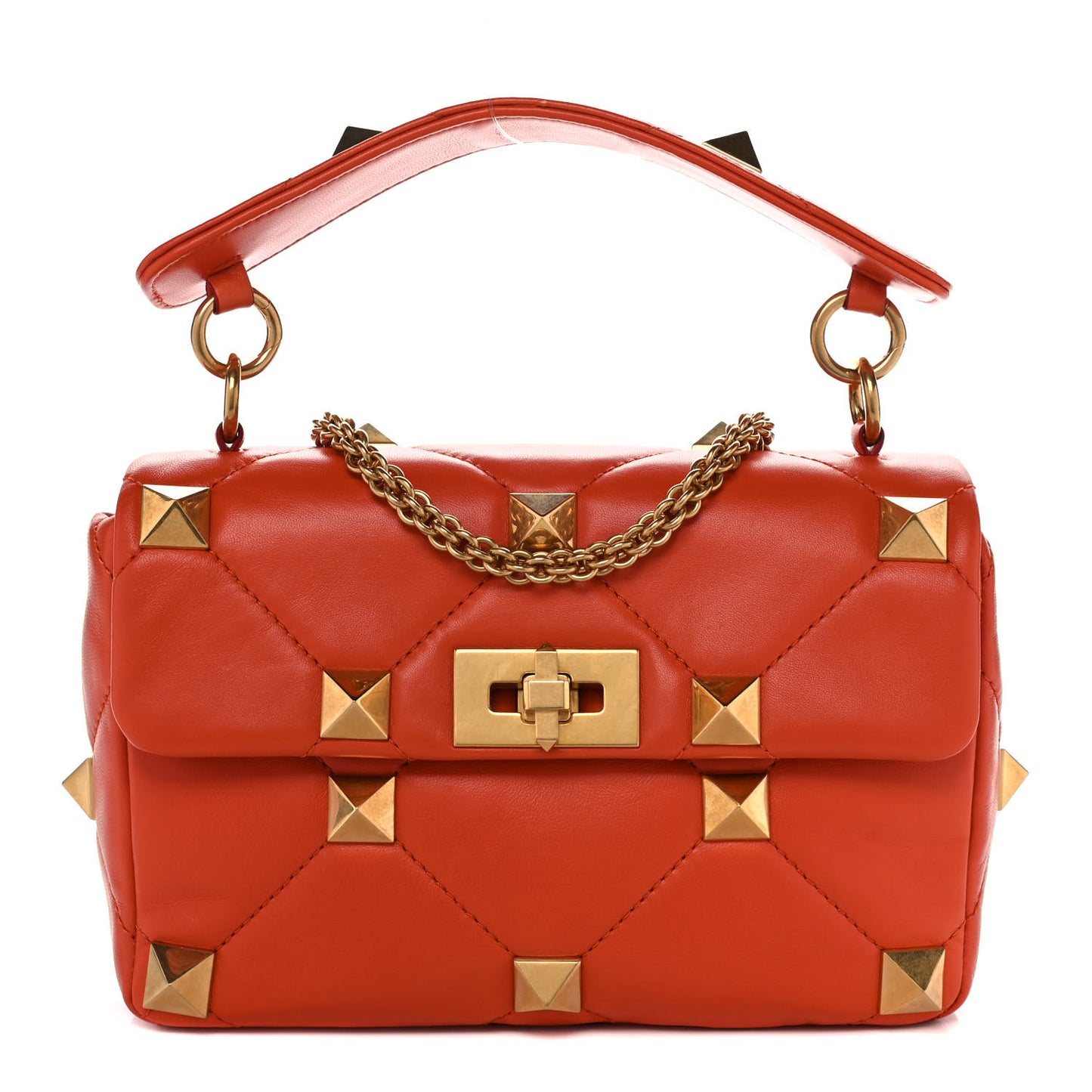 Nappa Medium Roman Stud Shoulder Bag Orange Zest