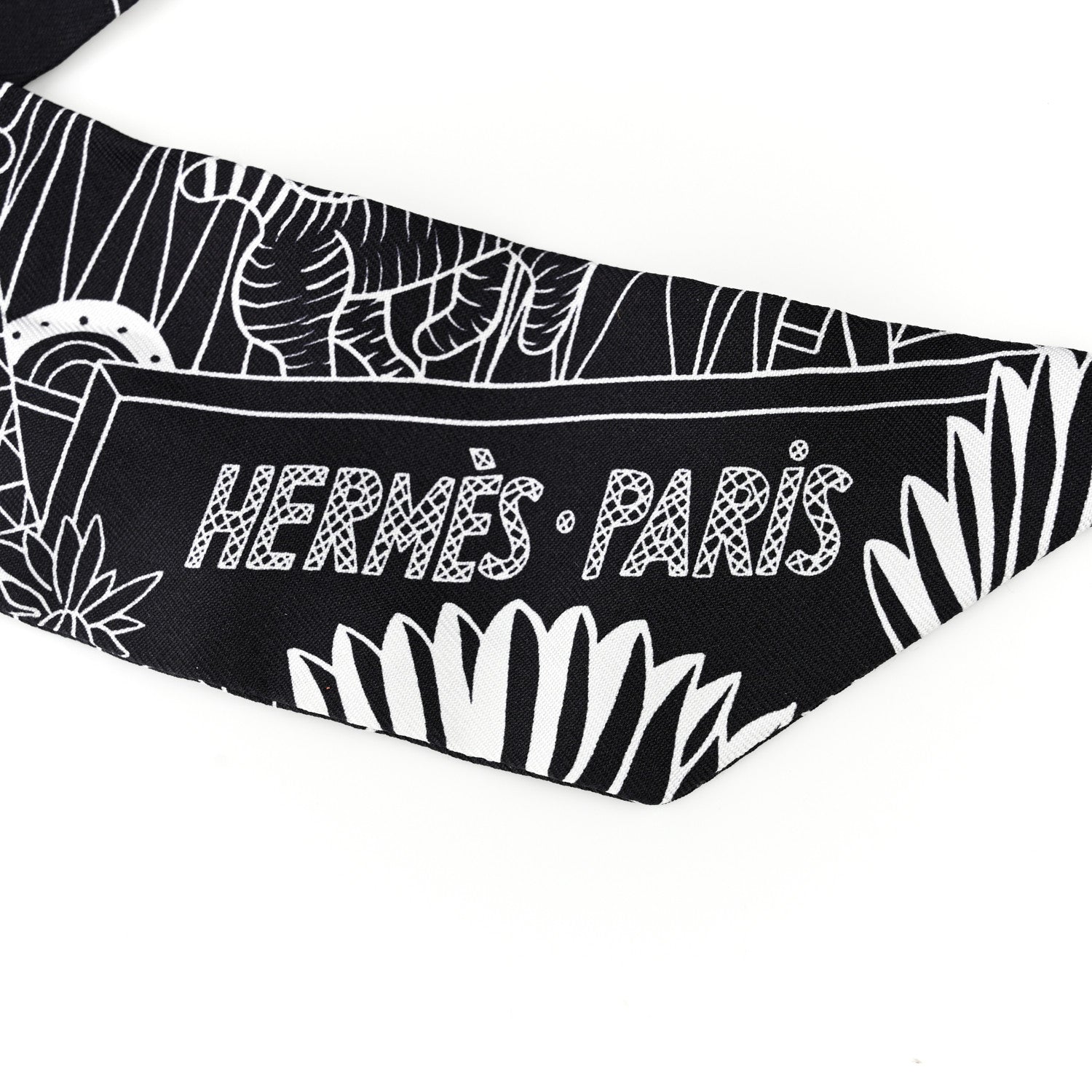 Hermes Silk Animapolis Twilly Black White 2 of 4