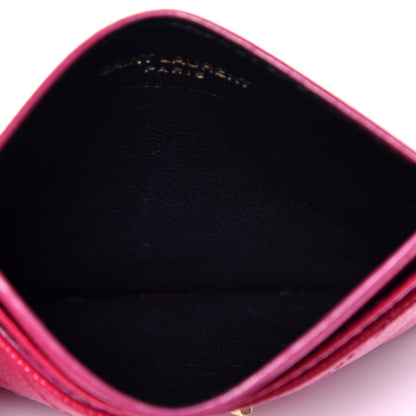 Saint Laurent Grain De Poudre Matelasse Chevron Monogram Credit Card Case Fresh Fuxia 5 of 8