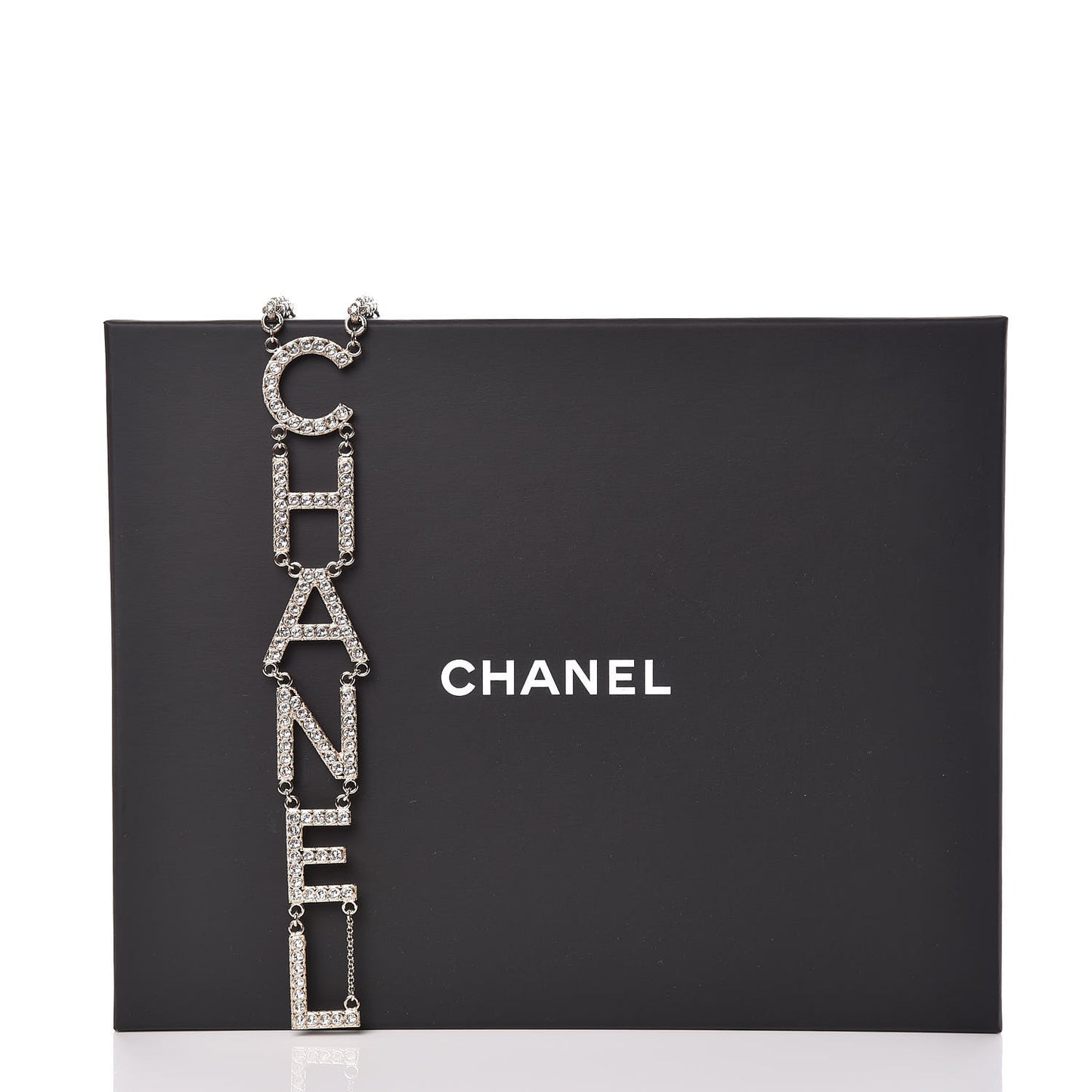 Metal Crystal Cha-Nel Logo Necklace Gold