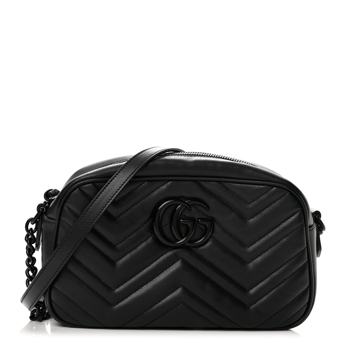Calfskin Matelasse Monochrome Small GG Marmont Chain Shoulder Bag Black