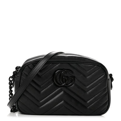 Gucci Calfskin Matelasse Monochrome Small GG Marmont Chain Shoulder Bag Black 1 of 12