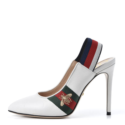 Gucci Malaga Kid Web Sylvie High Heel Slingback Pumps 36 White 1 of 13
