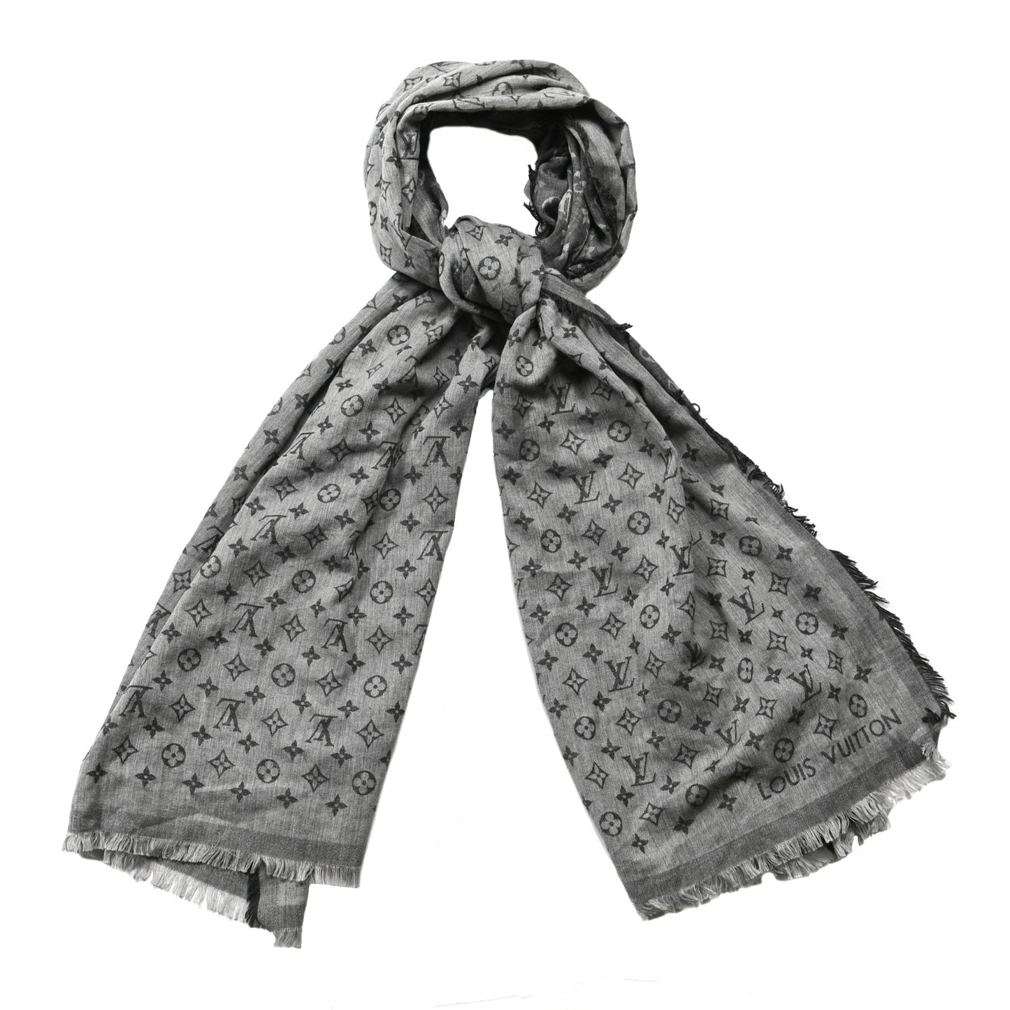Cotton Monogram Denim Shawl Black