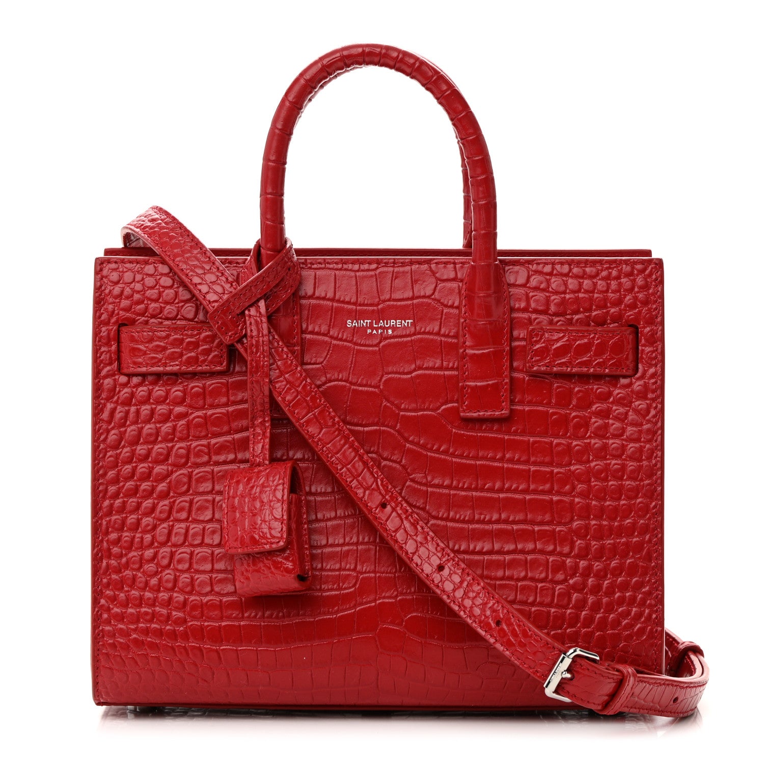Saint Laurent Calfskin Crocodile Embossed Nano Sac De Jour Red 1 of 13