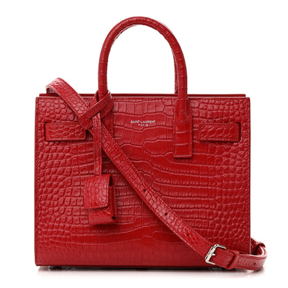 Saint Laurent Calfskin Crocodile Embossed Nano Sac De Jour Red 1 of 13
