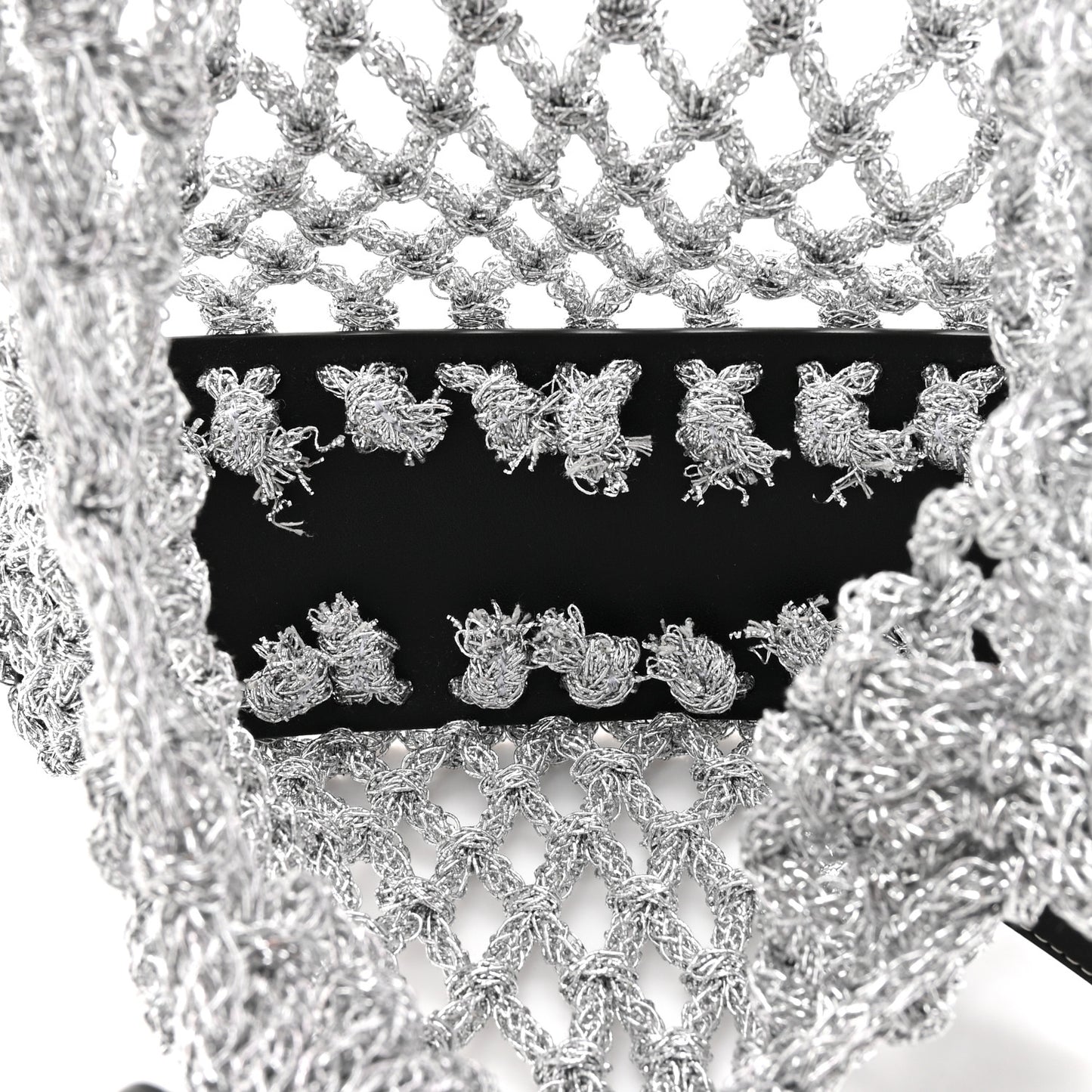 Metallic Faux Leather Macrame Mini Sac Bag Silver