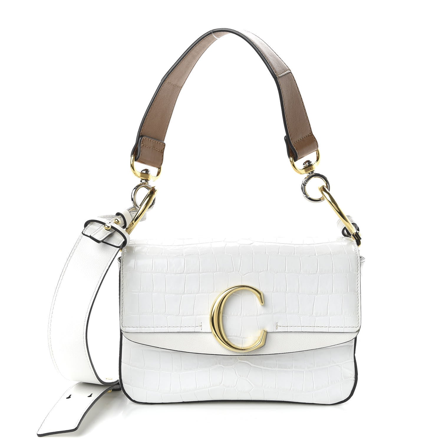 Chloe Calfskin Crocodile Embossed Small C Double Carry Brilliant White 1 of 12