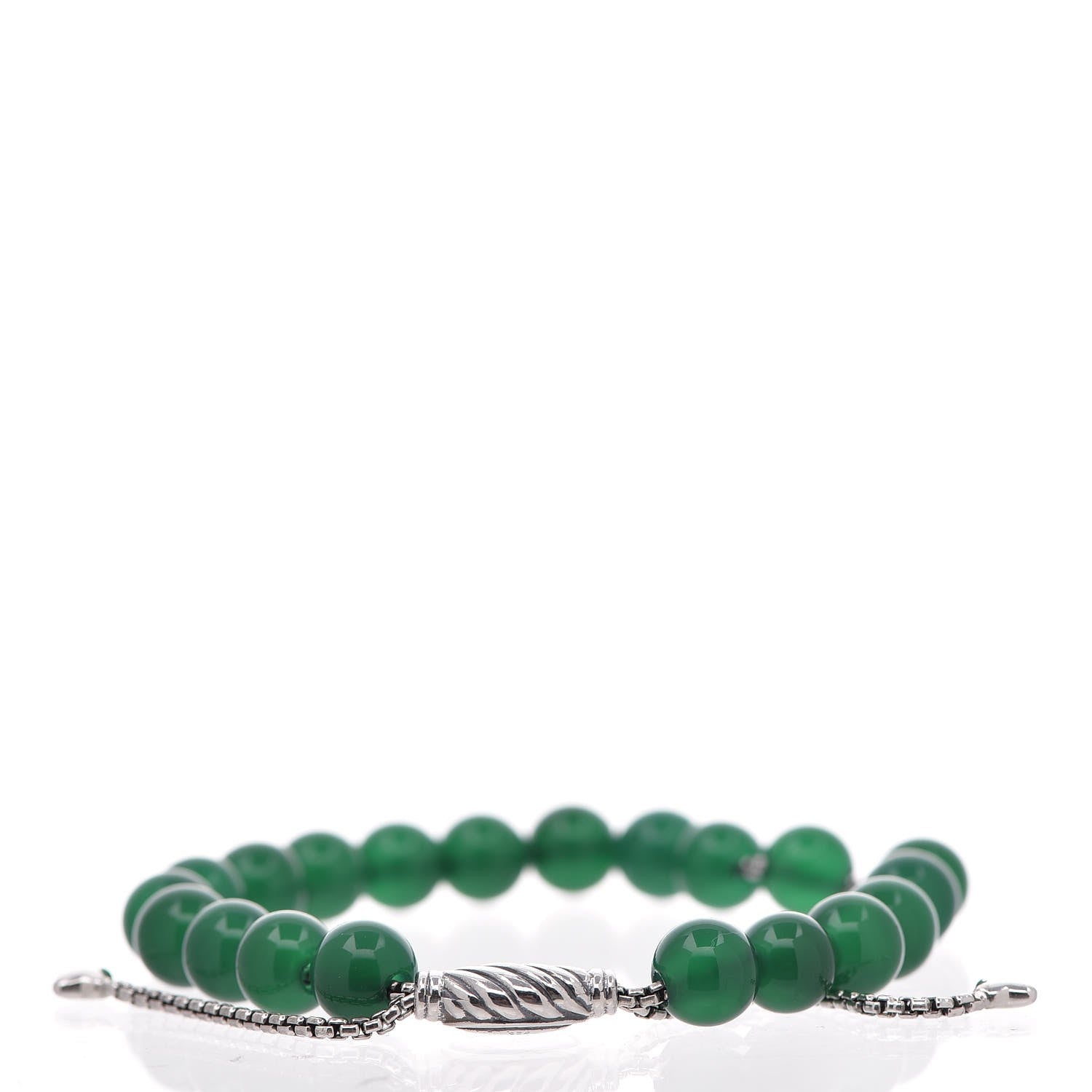 David Yurman Sterling Silver Green Onyx 8mm Spiritual Beads Bracelet 3 of 4