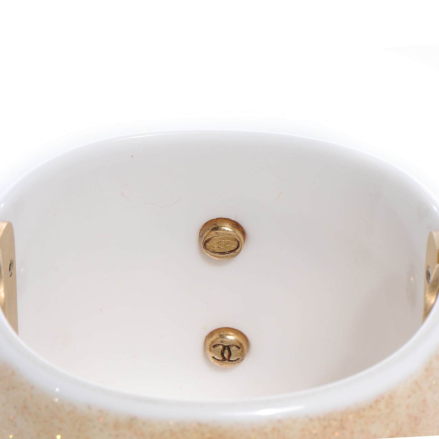 Chanel Resin Crystal CC Cuff Gold Glitter White 3 of 7