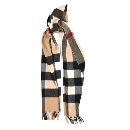 Burberry Cashmere Half Mega Check Fringe Scarf Archive Beige 1 of 3