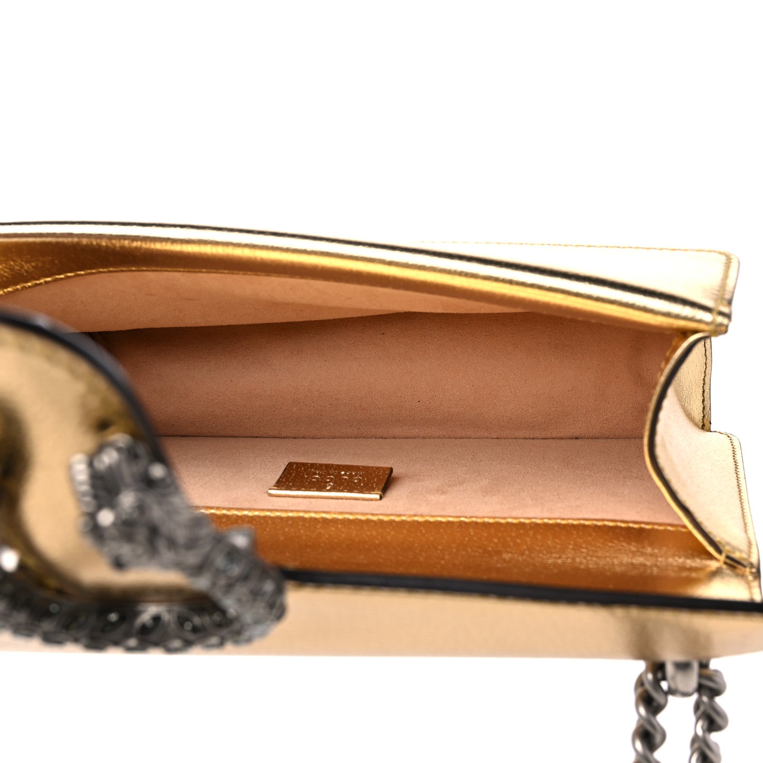 Gucci Metallic Textured Calfskin Crystal Small Dionysus Shoulder Bag Gold 5 of 10