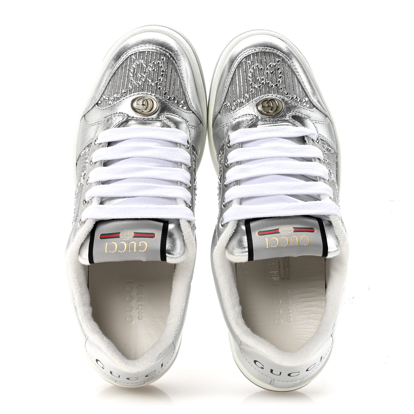 Metallic Nappa Silk Crystals Womens Screener Sneakers 36.5 Silver Light Grey