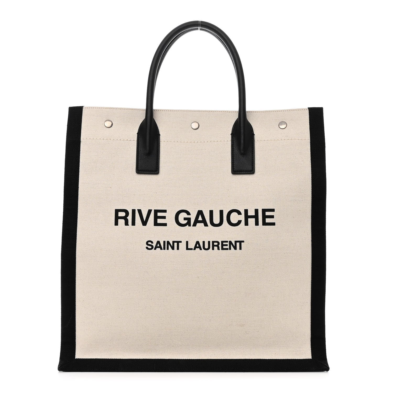 Saint Laurent Linen Calfskin Rive Gauche North South Tote White Black 1 of 12