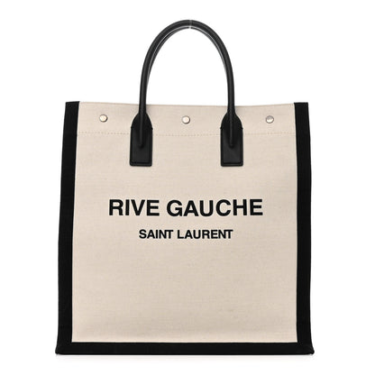 Saint Laurent Linen Calfskin Rive Gauche North South Tote White Black 1 of 12