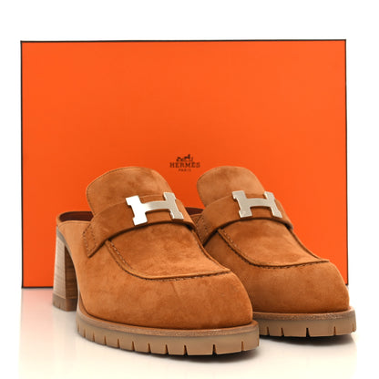 Hermes Suede Goatskin Flore 60 Mules 40 Brun Amourette 9 of 9