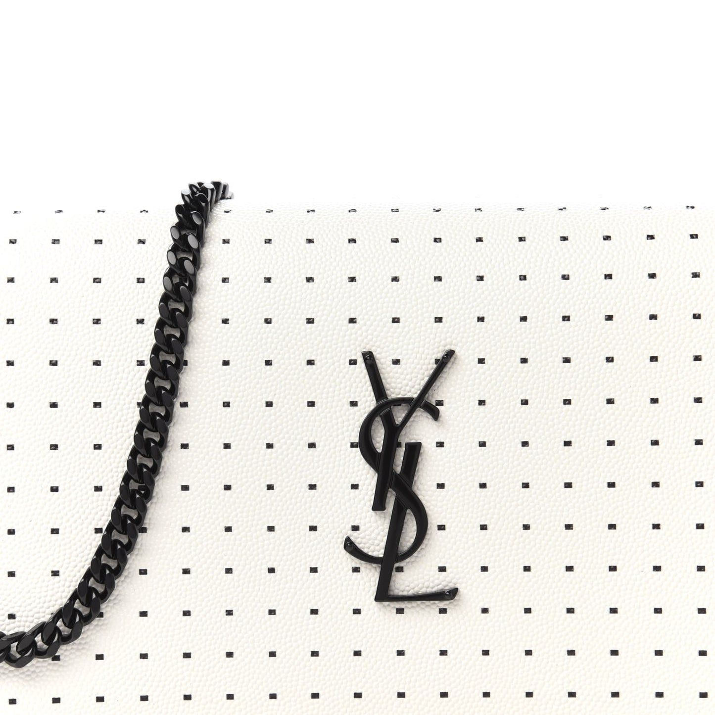 Grain De Poudre Square Dot Print Monogram Chain Wallet White Matte Black