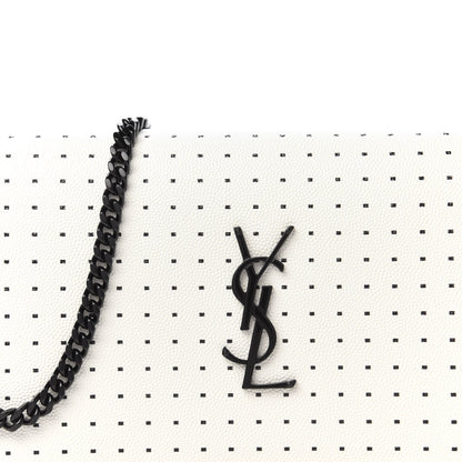 Saint Laurent Grain De Poudre Square Dot Print Monogram Chain Wallet White Matte Black 9 of 10
