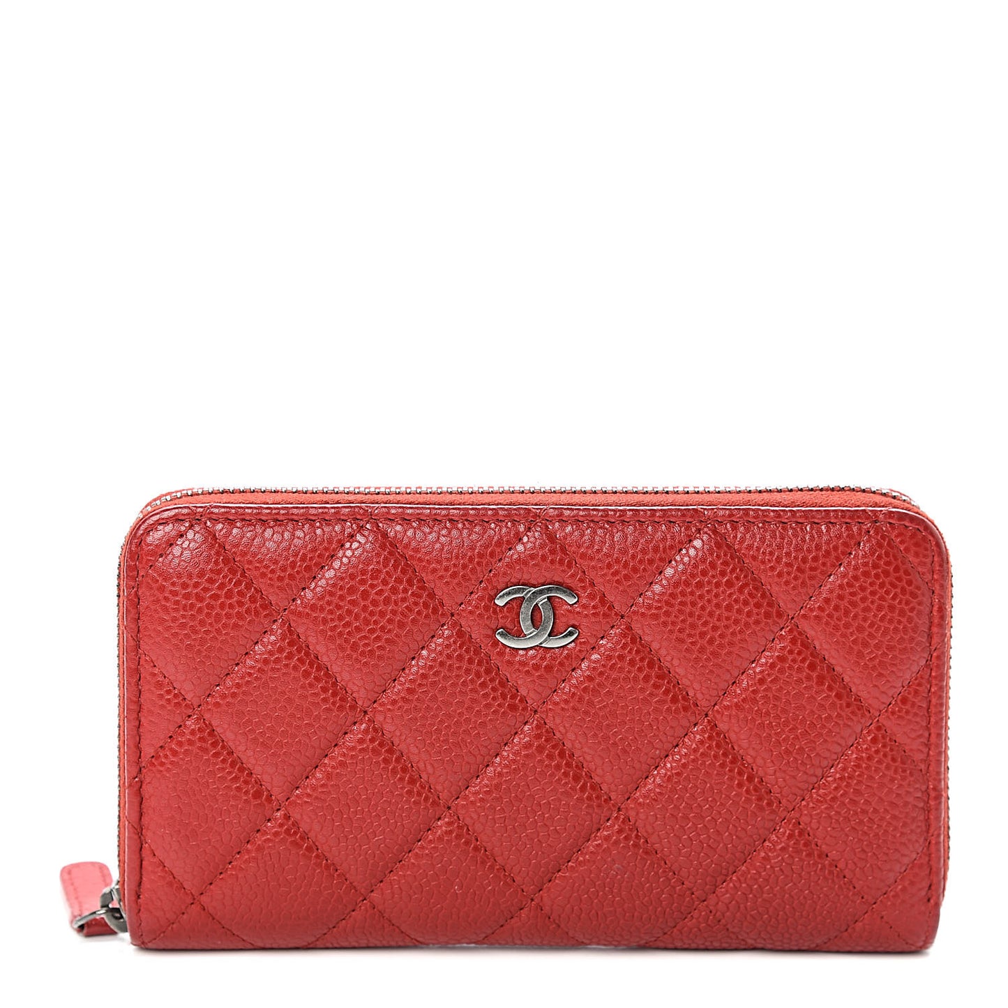 Caviar Quilted Small Zip Around Wallet Red