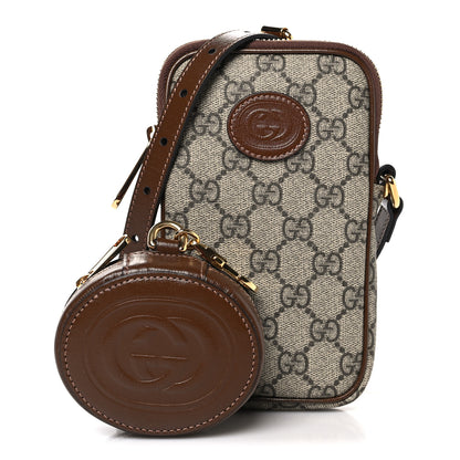 Gucci GG Supreme Monogram Textured Calfskin Retro Interlocking G Phone Crossbody Bag Ebony Brown Sugar 3 of 11