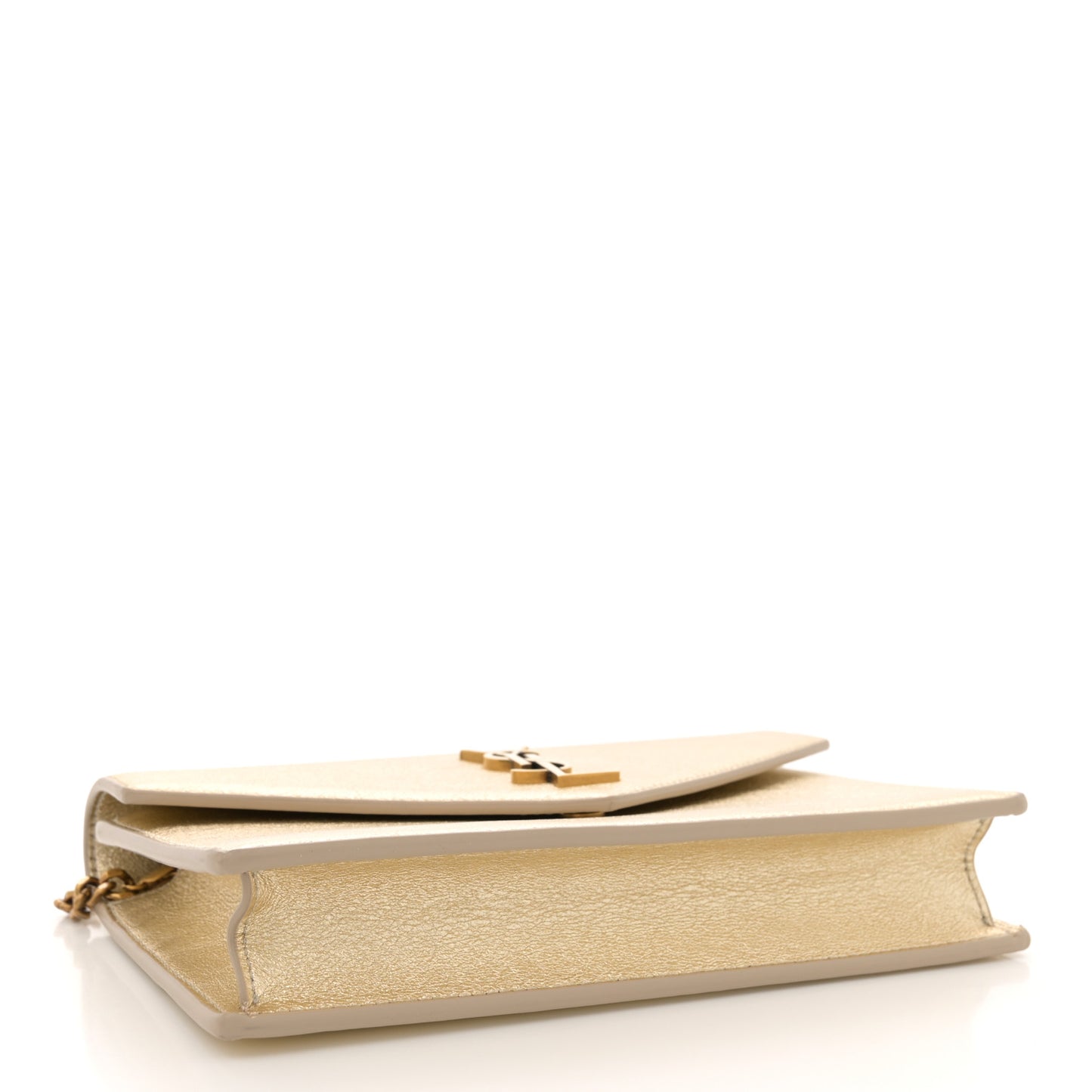 Metallic Calfskin Monogram Envelope Chain Wallet Gold