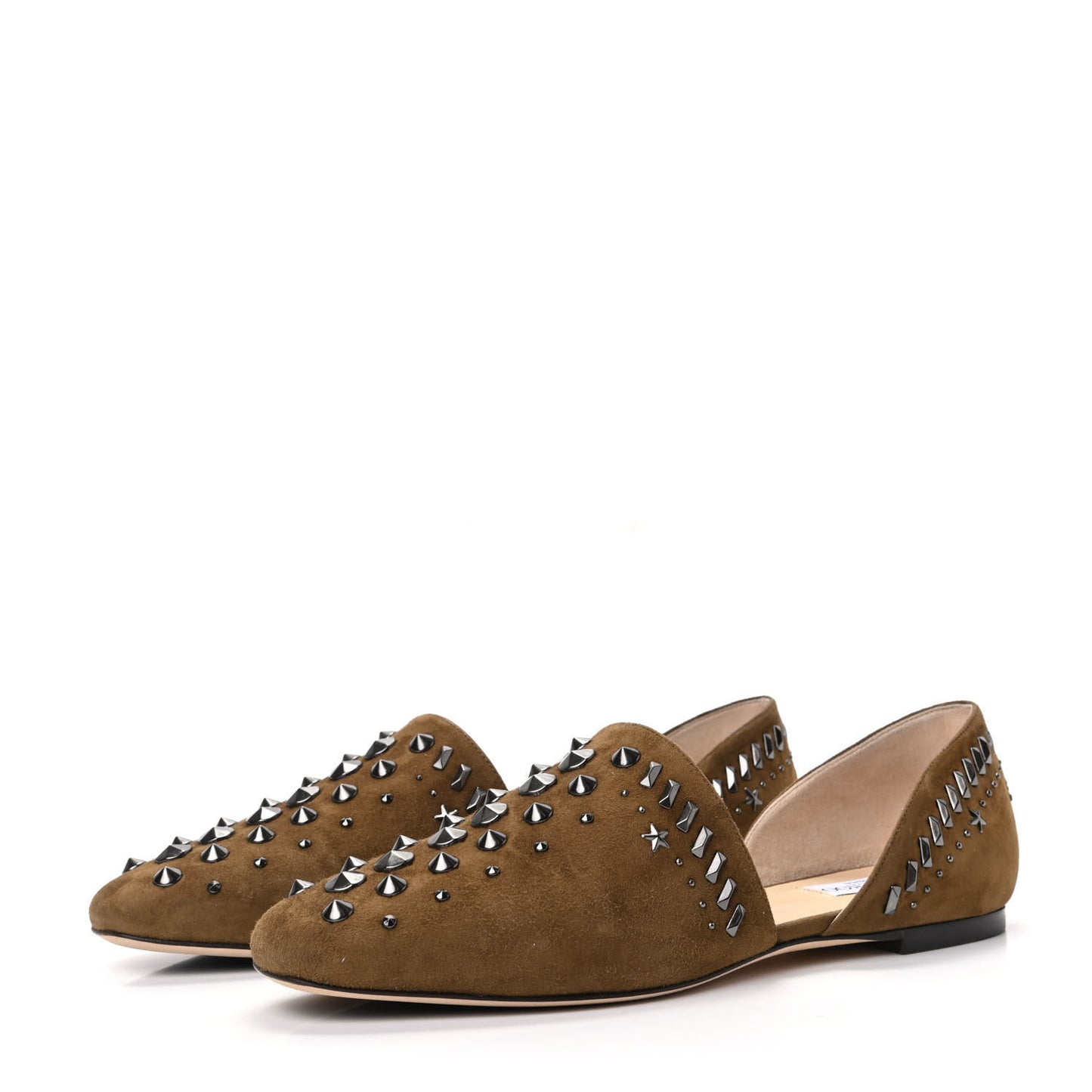 Suede Punk Studded Globe Flats 40 Olive