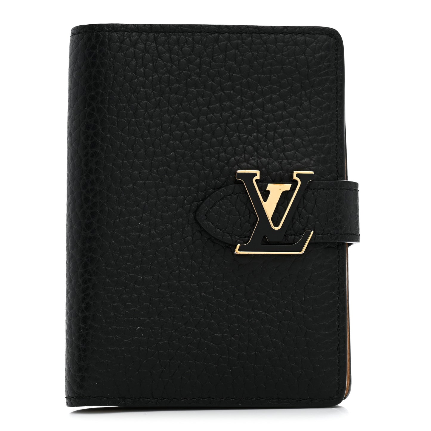 Taurillon Capucines Vertical Compact Wallet Black