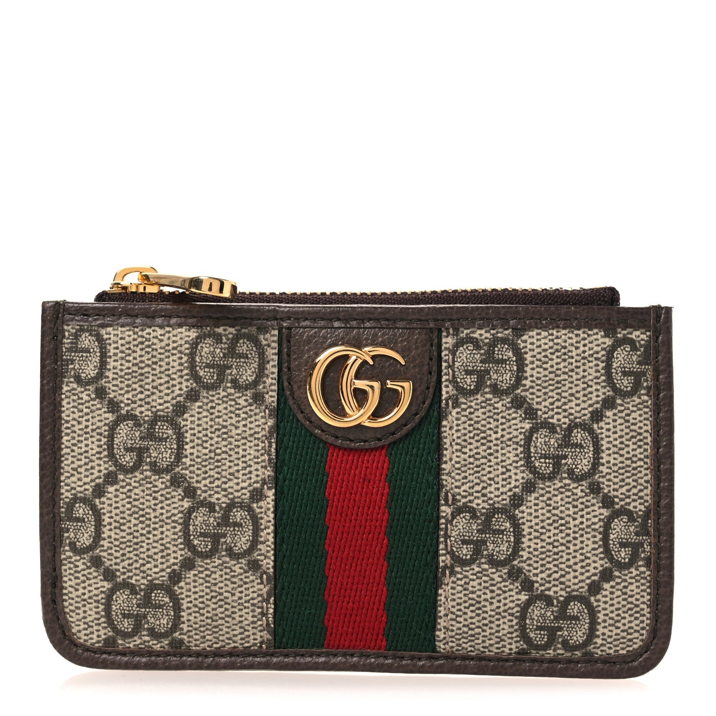 GG Supreme Monogram Web Ophidia Zip Card Case Brown