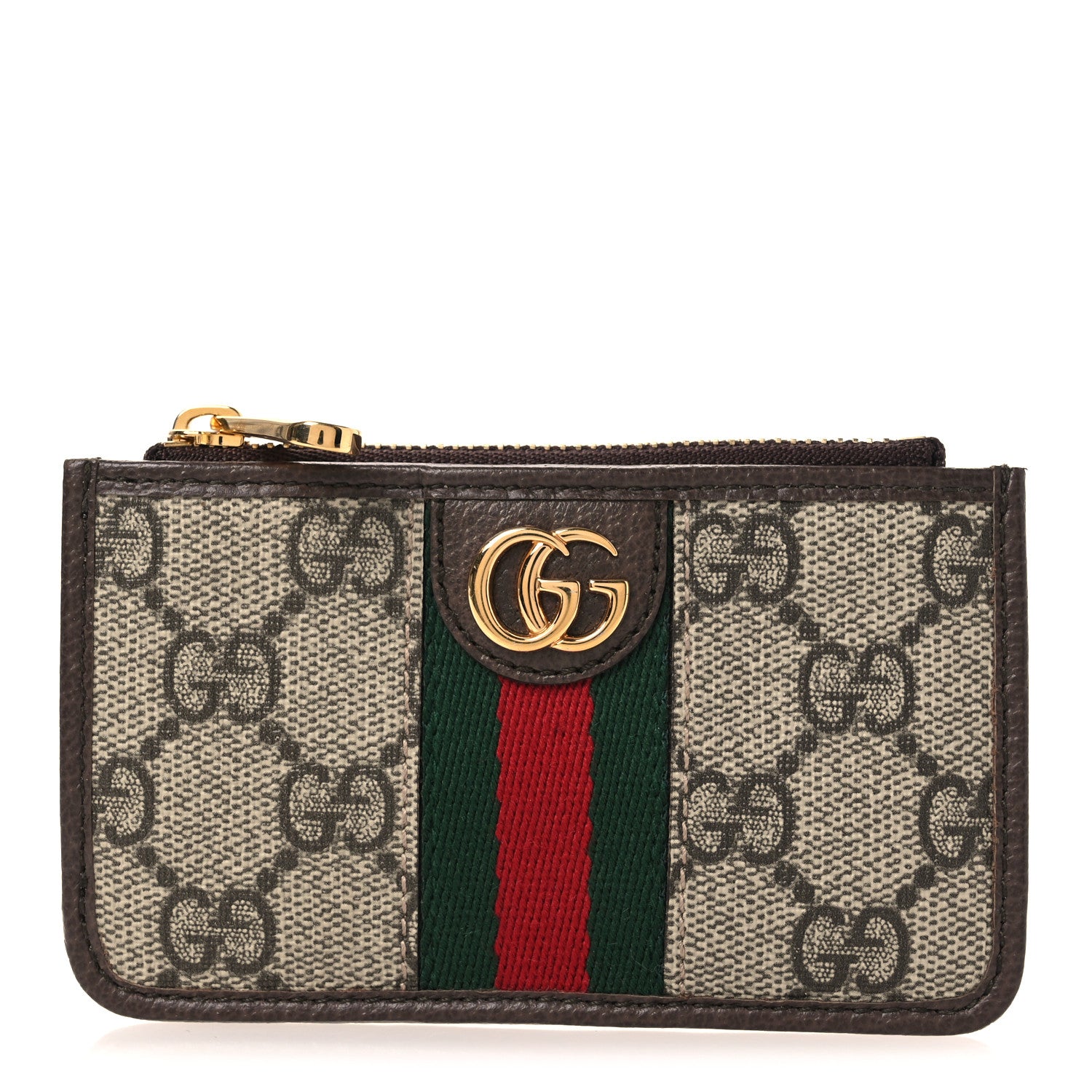 Gucci GG Supreme Monogram Web Ophidia Zip Card Case Brown 1 of 8