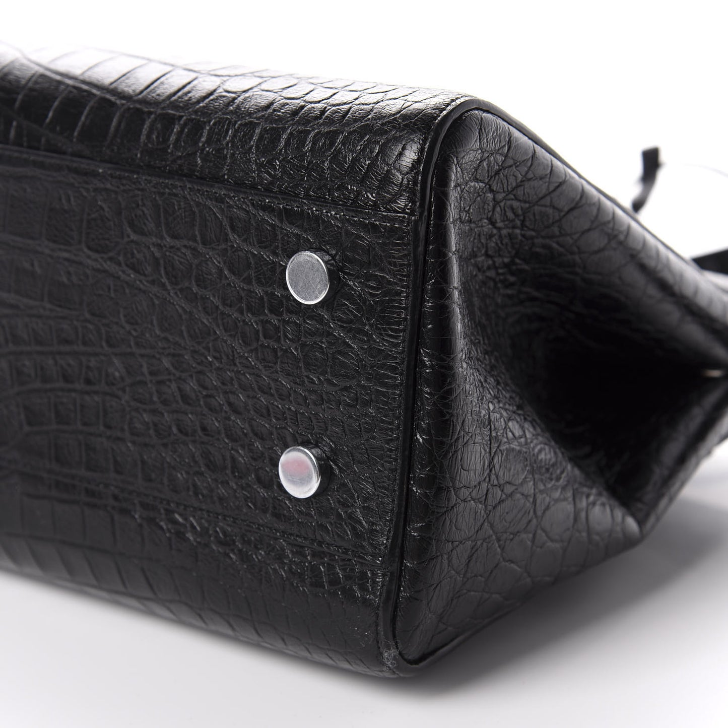 Calfskin Crocodile Embossed Medium Cabas Rive Gauche Black