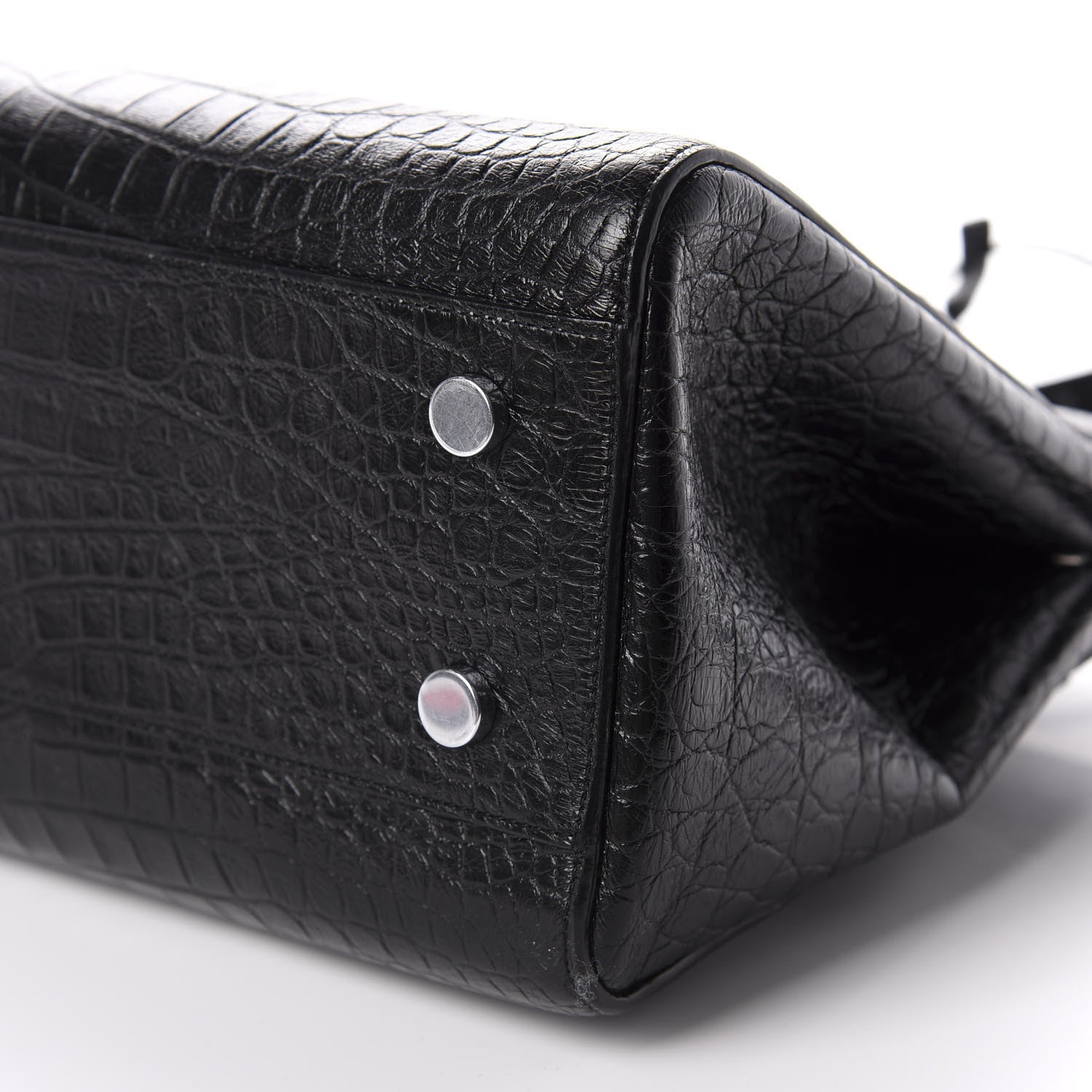 Saint Laurent Calfskin Crocodile Embossed Medium Cabas Rive Gauche Black 7 of 11