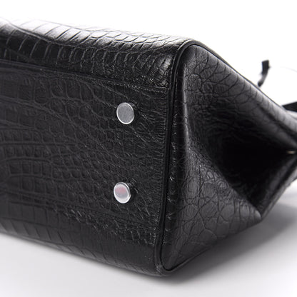 Saint Laurent Calfskin Crocodile Embossed Medium Cabas Rive Gauche Black 7 of 11