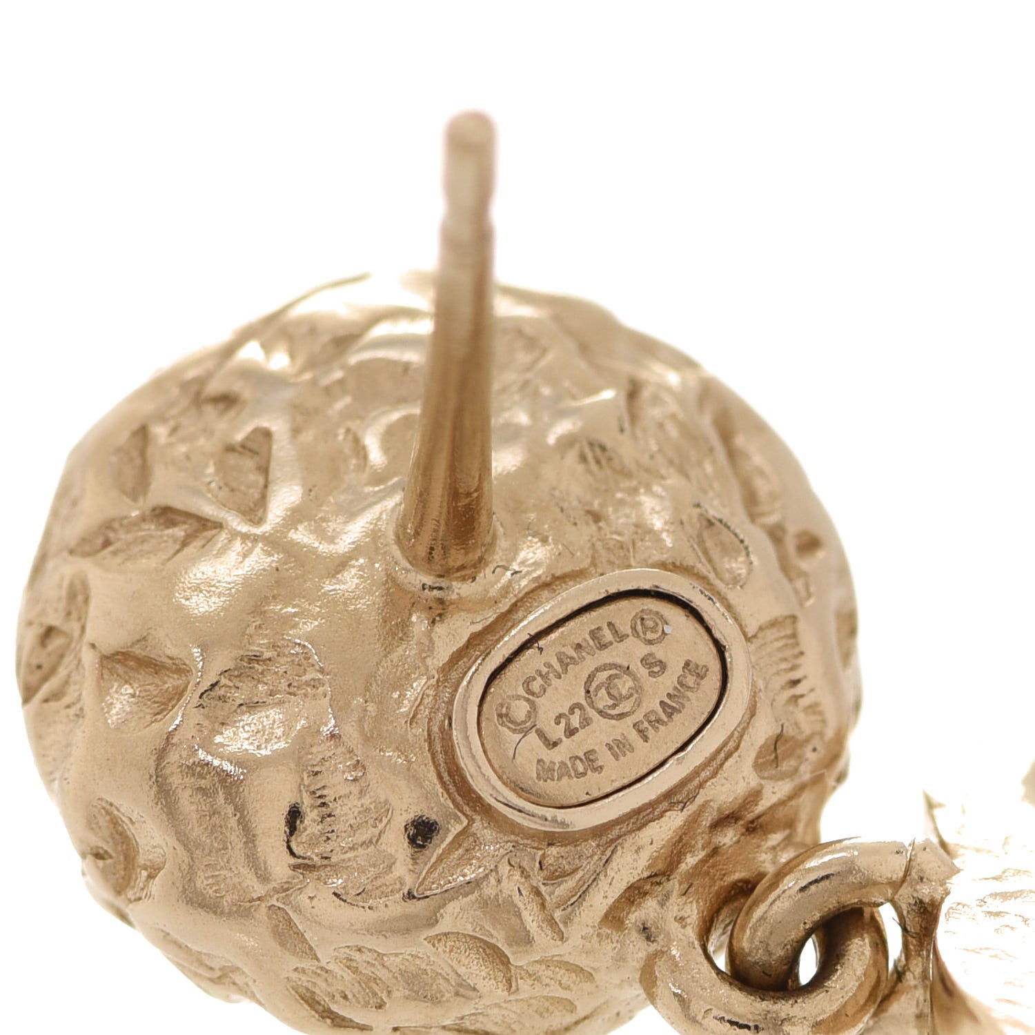Chanel Pearl Hammered CC Drop Earrings Gold Pearly White 4 of 5