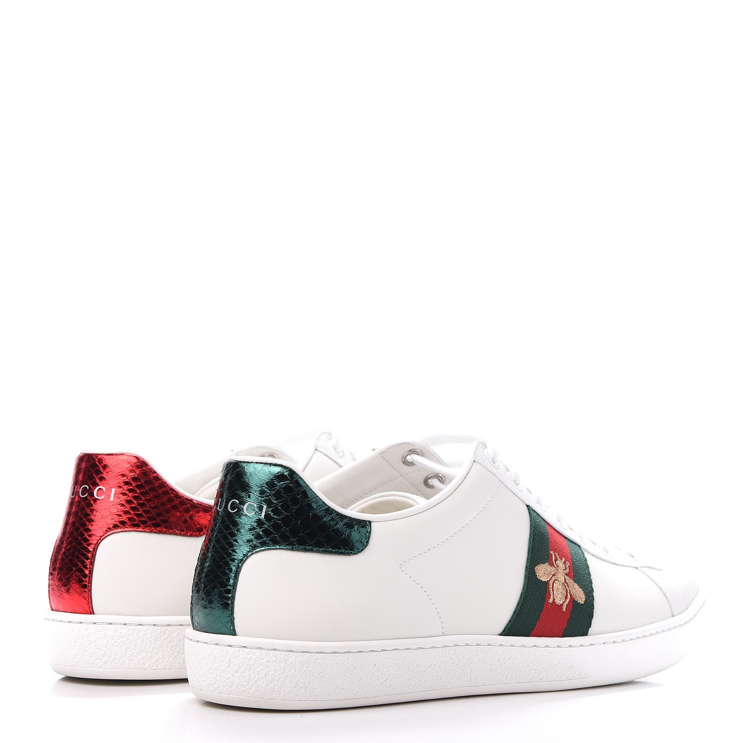 Gucci Calfskin Ayers Web Bee Embroidered Ace Sneakers 40 White 4 of 11