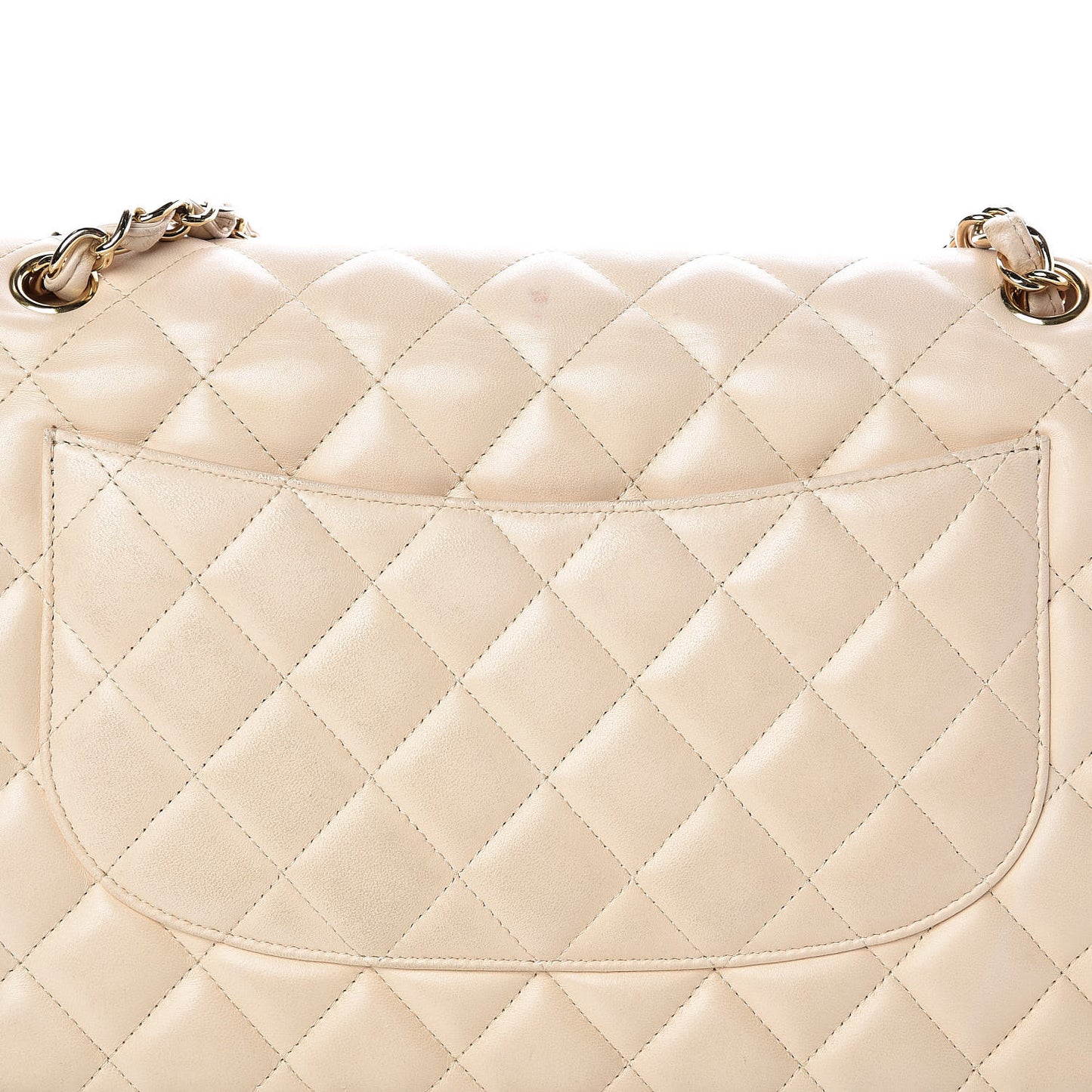 Lambskin Quilted Jumbo Double Flap Light Beige