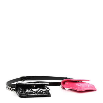 Chanel Patent Quilted Belt In Love Double Mini Flap Waist Bag Black Pink 4 of 15