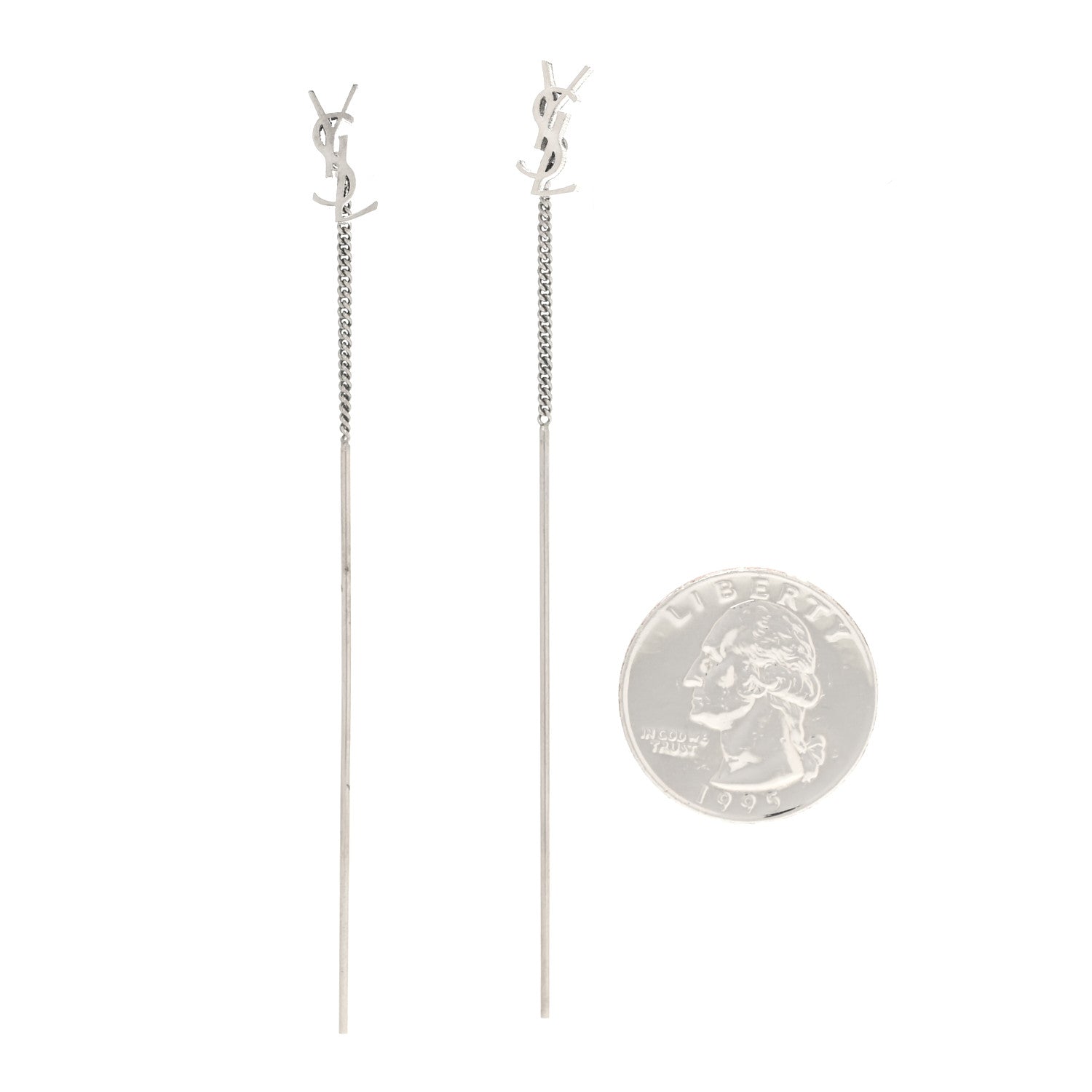 Saint Laurent Metal Monogram Pendant Threader Earrings Silver 2 of 5