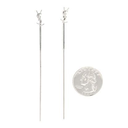 Saint Laurent Metal Monogram Pendant Threader Earrings Silver 2 of 5