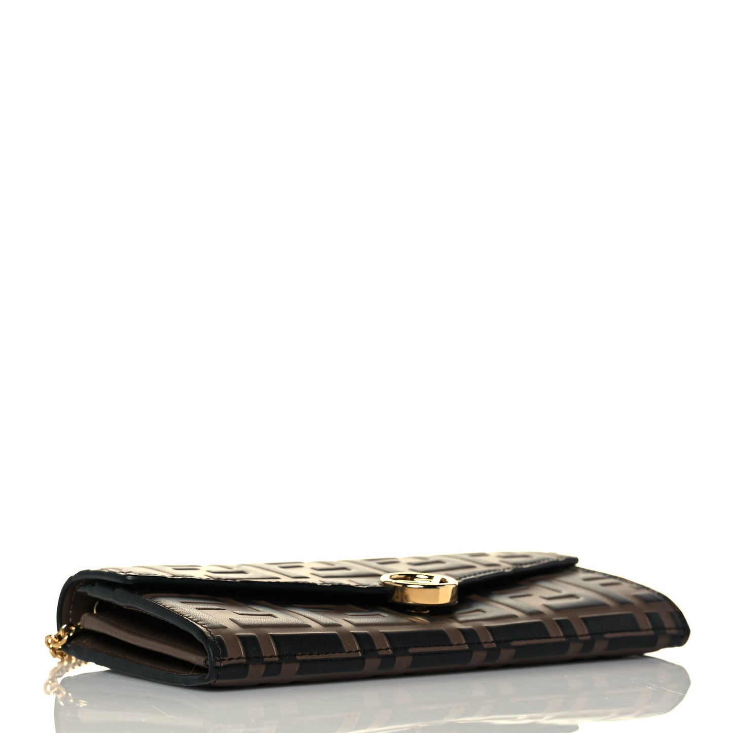 Vitello Soft F is Fendi Bi-Color FF 1974 Embossed Continental Envelope Wallet On Chain Maya Black