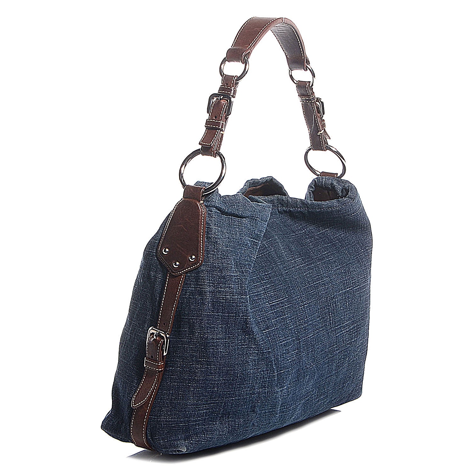 Prada Washed Denim Logo Hobo Blue 3 of 8