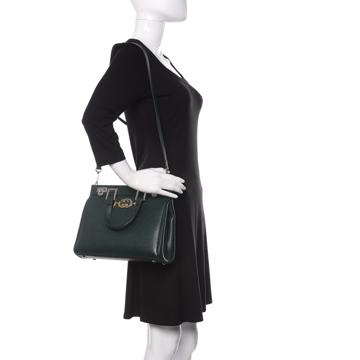 Grainy Calfskin Small Zumi Top Handle Bag Vintage Green