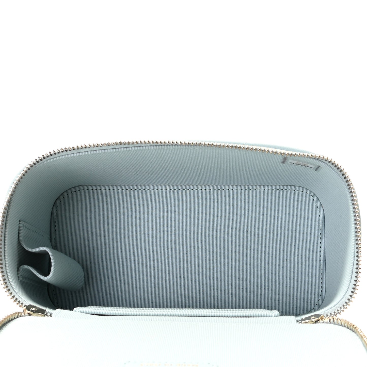Lambskin Quilted Small Top Handle Vanity Case With Chain Light Blue