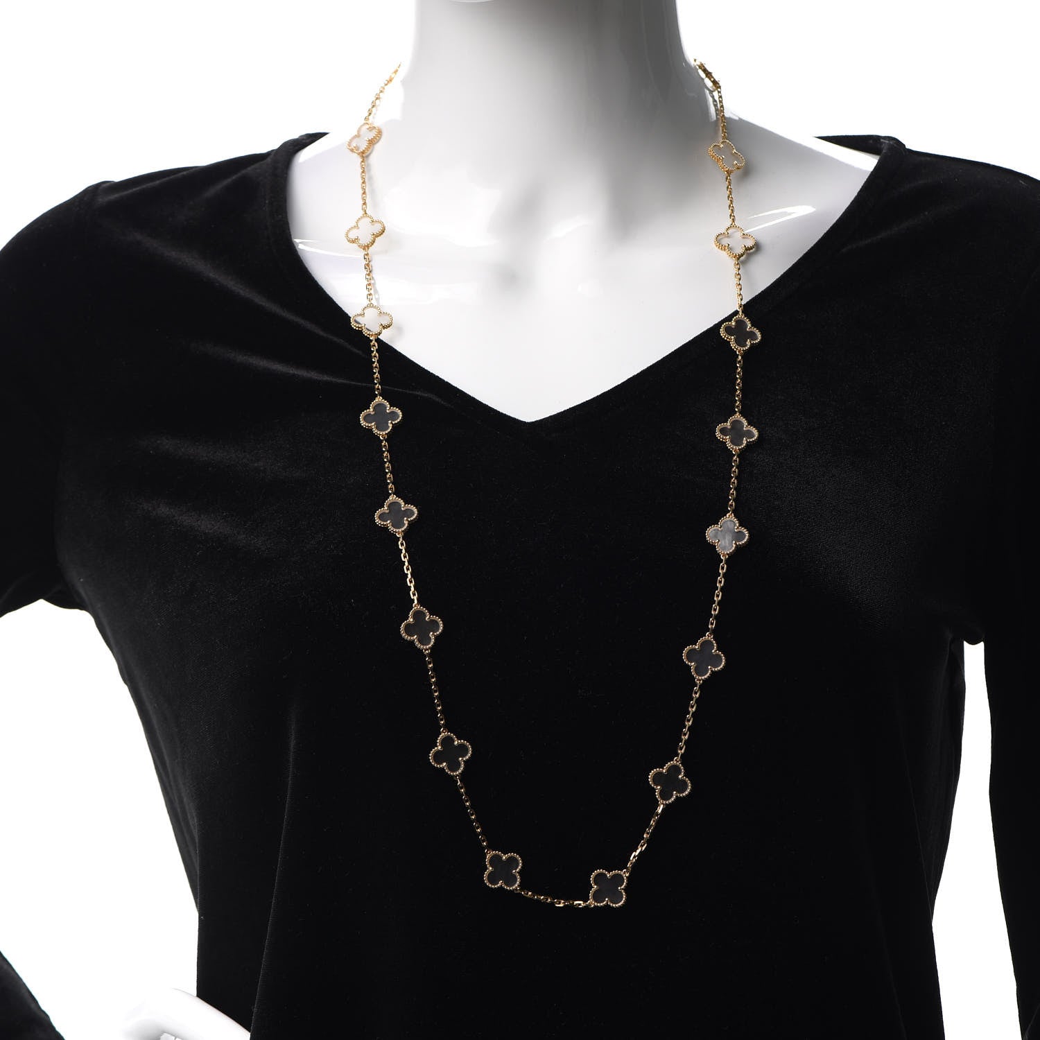 Van Cleef & Arpels 18K Yellow Gold Rock Crystal 20 Motifs Vintage Alhambra Necklace 2 of 9