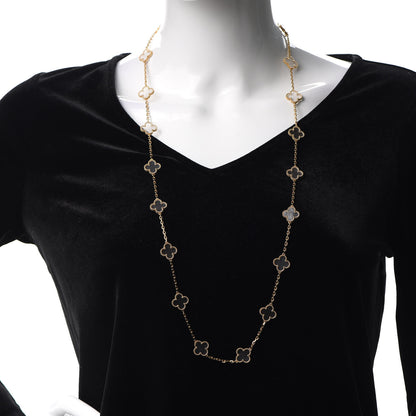 Van Cleef & Arpels 18K Yellow Gold Rock Crystal 20 Motifs Vintage Alhambra Necklace 2 of 9